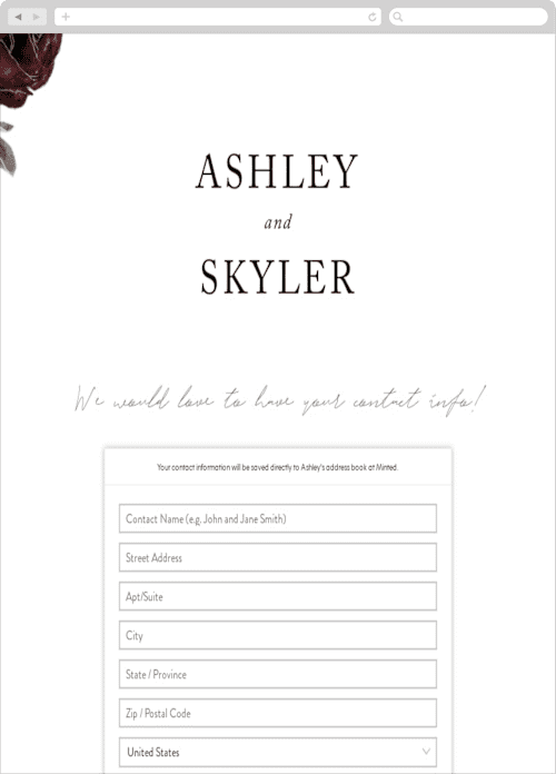 This is a marsala digital wedding address collection cards by Cass Loh called floral corner printing on digital paper in standard