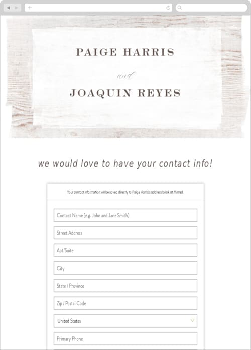 This is a ash digital wedding address collection cards by Hooray Creative called barnwood printing on digital paper in standard