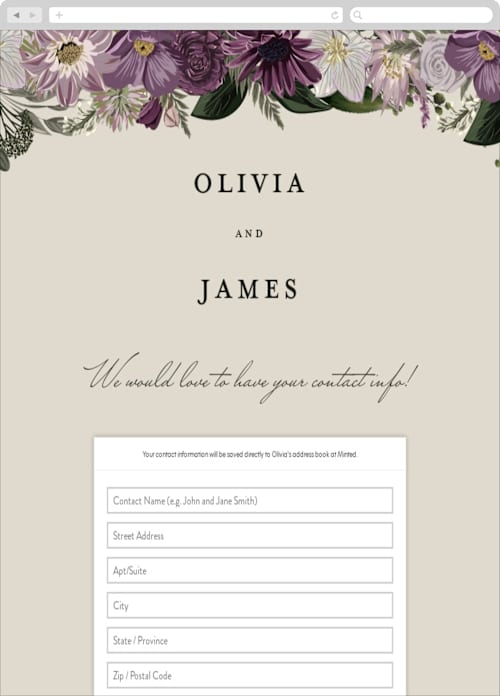 This is a plum digital wedding address collection cards by Susan Moyal called midnight botanicals printing on digital paper in standard