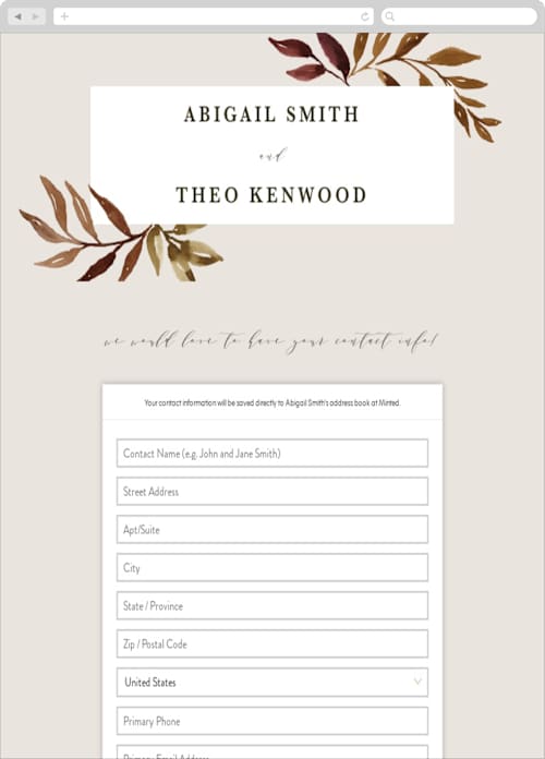 This is a leatherleather digital wedding address collection cards by Kate Ahn called botanical portrait printing on digital paper in standard