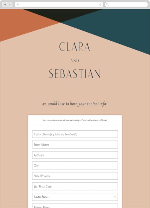 This is a terracotta digital wedding address collection cards by Morgan Kendall called bold geometric printing on digital paper in standard