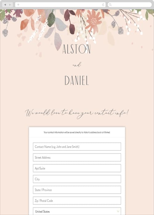 This is a peony digital wedding address collection cards by Jennifer Wick called golden hour printing on digital paper in standard