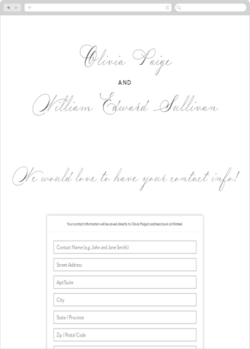 This is a stone digital wedding address collection cards by Ariel Rutland called elegant crest printing on digital paper in standard