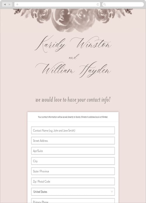 This is a dusty rose digital wedding address collection cards by Mansi Verma called set in stone printing on digital paper in standard