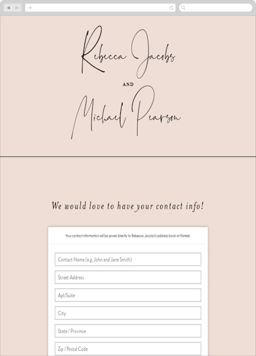 This is a blush digital wedding address collection cards by Michelle Taylor called eternity script printing on digital paper in standard