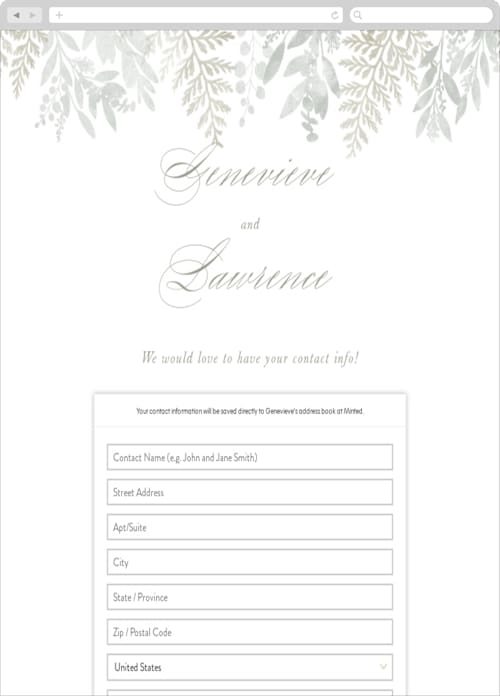 This is a eucalyptos digital wedding address collection cards by Hooray Creative called dear greenery printing on digital paper in standard