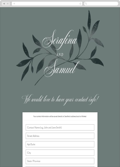 This is a sage digital wedding address collection cards by Melanie Kosuge called serafina printing on digital paper in standard