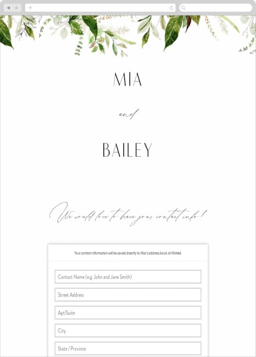 This is a fresh green digital wedding address collection cards by Phrosné Barwood called lush greenery printing on digital paper in standard