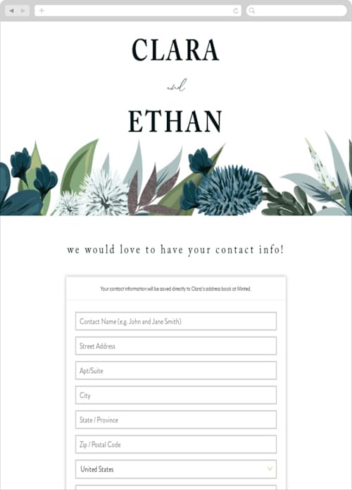 This is a twilight digital wedding address collection cards by Susan Moyal called soft greenery printing on digital paper in standard
