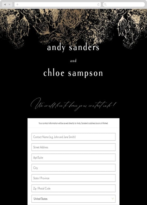 This is a midnight digital wedding address collection cards by Phrosné Barwood called fairytale dust printing on digital paper in standard