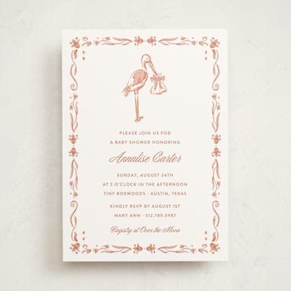 Watercolor Stork Baby Shower Invitation