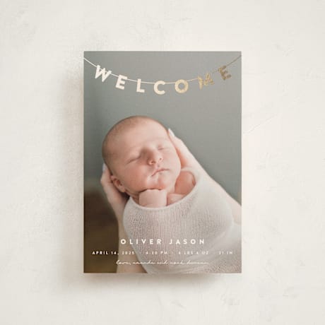 Foil-Pressed Birth Announcement Postcards
