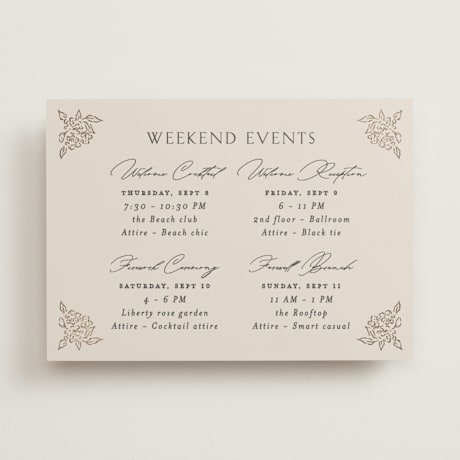 Foil-Pressed Wedding Weekend Itinerary Cards