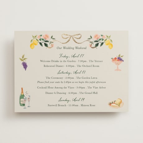 Foil-Pressed Wedding Weekend Itinerary Cards
