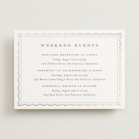 Foil-Pressed Wedding Weekend Itinerary Cards