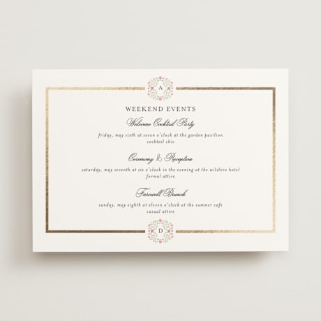 Foil-Pressed Wedding Weekend Itinerary Cards