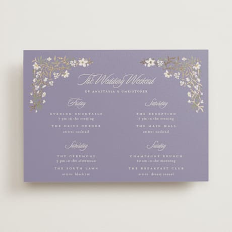 Foil-Pressed Wedding Weekend Itinerary Cards