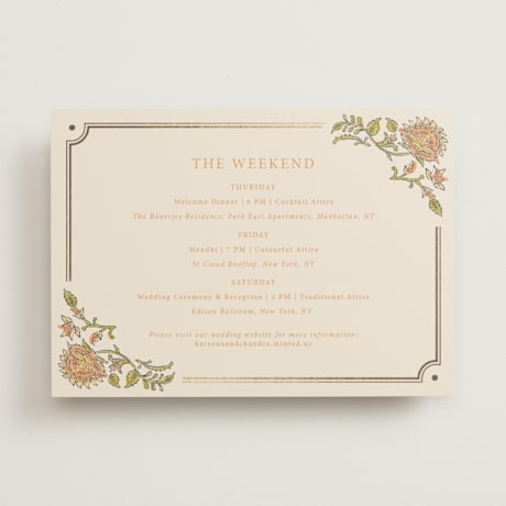 Foil-Pressed Wedding Weekend Itinerary Cards