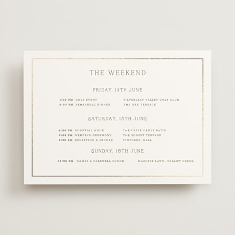Foil-Pressed Wedding Weekend Itinerary Cards