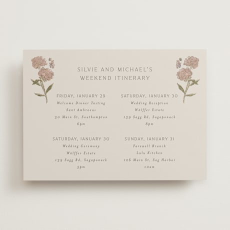 Foil-Pressed Wedding Weekend Itinerary Cards