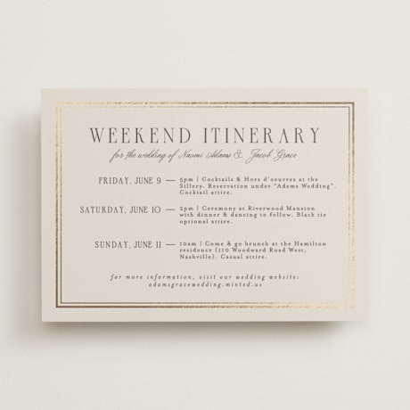 Foil-Pressed Wedding Weekend Itinerary Cards