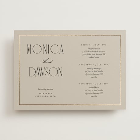 Foil-Pressed Wedding Weekend Itinerary Cards