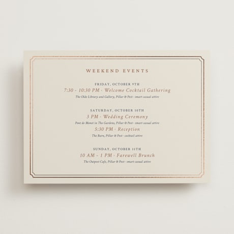 Foil-Pressed Wedding Weekend Itinerary Cards