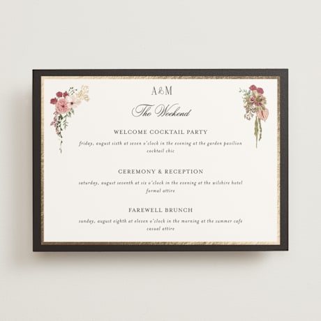 Foil-Pressed Wedding Weekend Itinerary Cards
