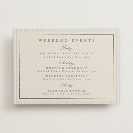 Foil-Pressed Wedding Weekend Itinerary Cards