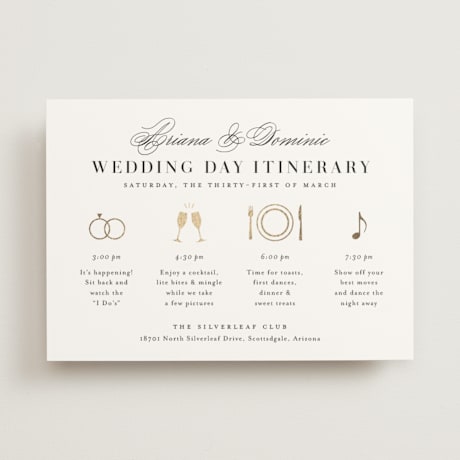 Foil-Pressed Wedding Weekend Itinerary Cards