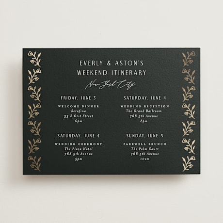 Foil-Pressed Wedding Weekend Itinerary Cards
