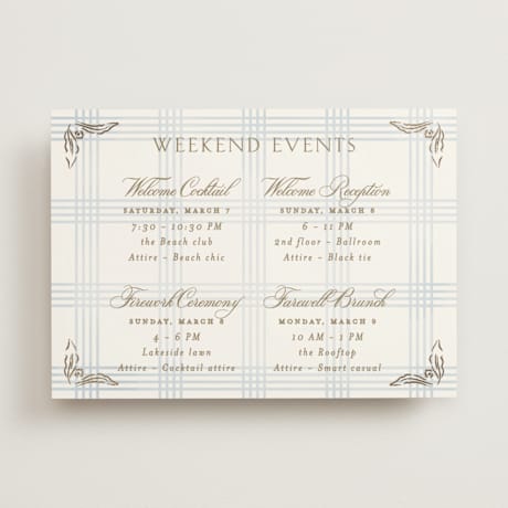 Foil-Pressed Wedding Weekend Itinerary Cards