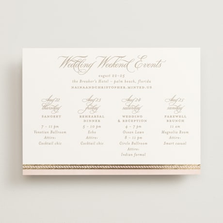 Foil-Pressed Wedding Weekend Itinerary Cards