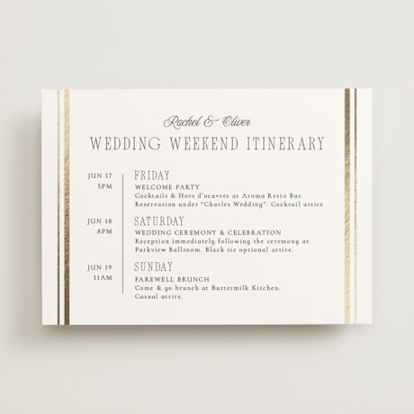 Foil-Pressed Wedding Weekend Itinerary Cards