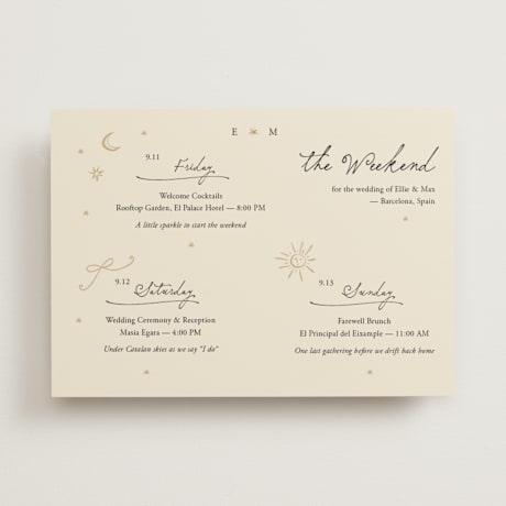 Foil-Pressed Wedding Weekend Itinerary Cards