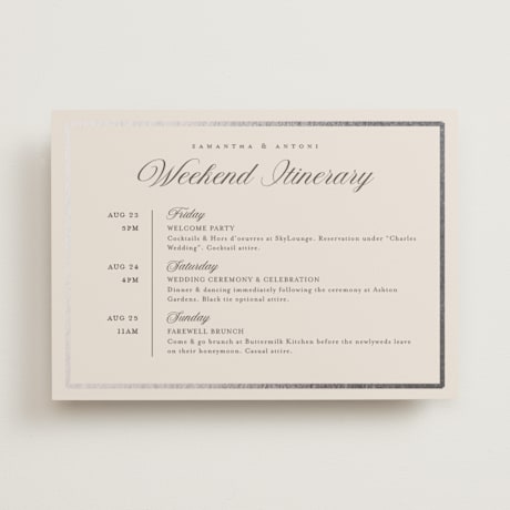 Foil-Pressed Wedding Weekend Itinerary Cards