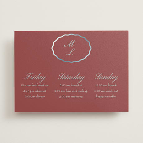 Foil-Pressed Wedding Weekend Itinerary Cards