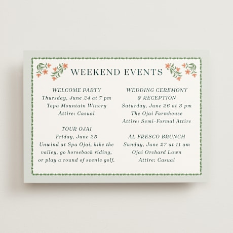 Wedding Weekend Itinerary Cards