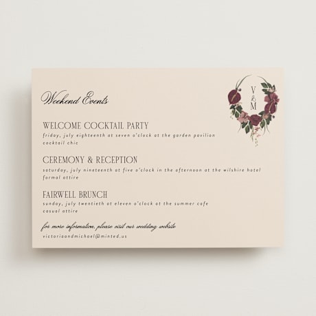 Wedding Weekend Itinerary Cards
