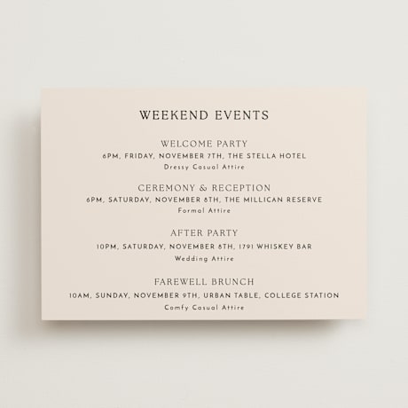 Wedding Weekend Itinerary Cards