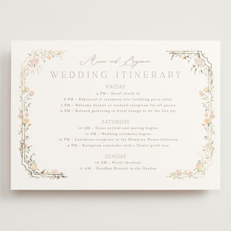 Foil-Pressed Grand Wedding Weekend Itinerary Cards