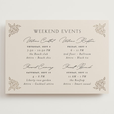 Foil-Pressed Grand Wedding Weekend Itinerary Cards