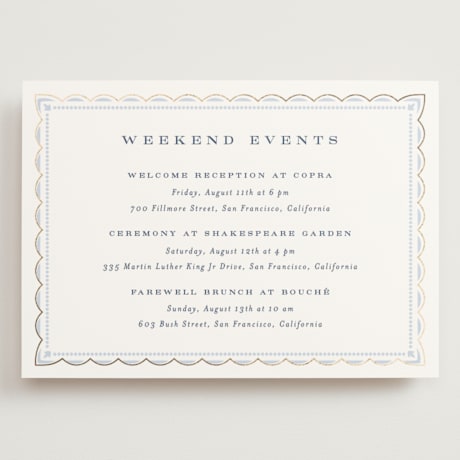 Foil-Pressed Grand Wedding Weekend Itinerary Cards