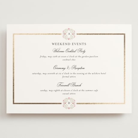 Foil-Pressed Grand Wedding Weekend Itinerary Cards