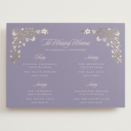 Foil-Pressed Grand Wedding Weekend Itinerary Cards