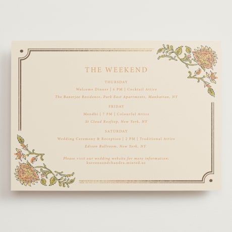 Foil-Pressed Grand Wedding Weekend Itinerary Cards
