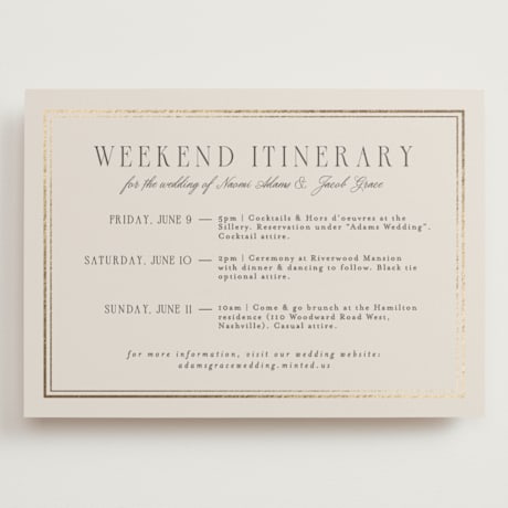 Foil-Pressed Grand Wedding Weekend Itinerary Cards