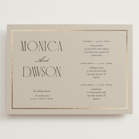 Foil-Pressed Grand Wedding Weekend Itinerary Cards
