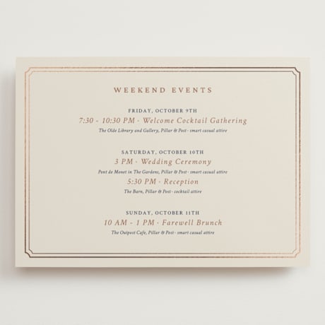 Foil-Pressed Grand Wedding Weekend Itinerary Cards