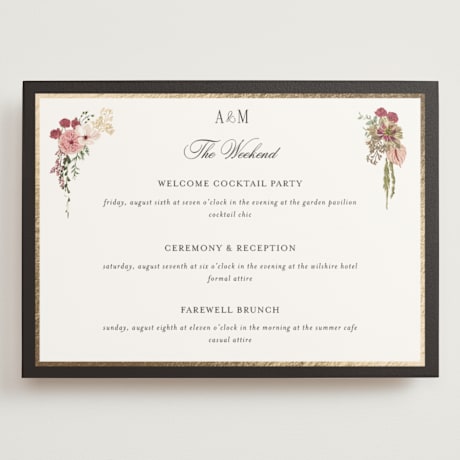Foil-Pressed Grand Wedding Weekend Itinerary Cards